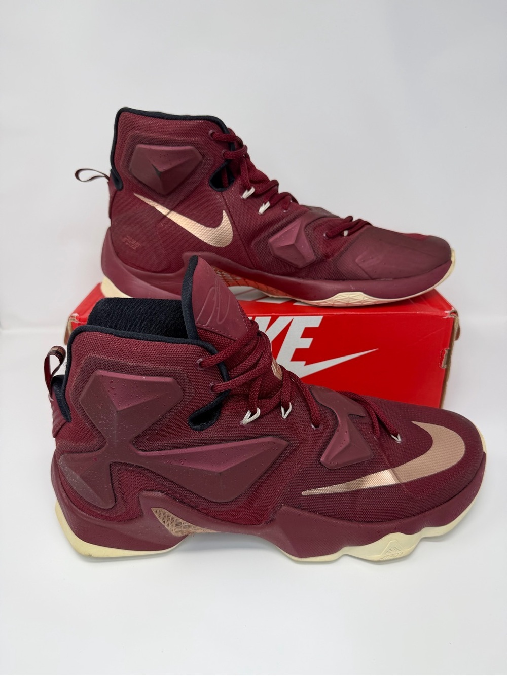 Nike Men’s Burgundy High-Top Basketball Sneakers with Metallic Swoosh